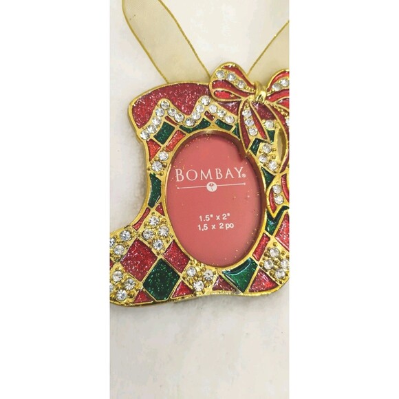 Bombay Christmas Stocking Ornament Photo Picture Frame Faux Rhinestone - Picture 2 of 14